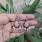 Elegant German Silver Stone Pearl Hook Dangler Earrings for Women’s Ethnic Style