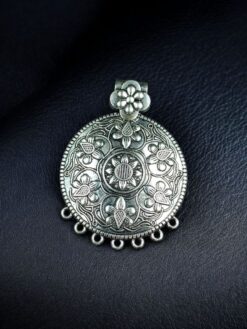 Floral Art Circle Shaped German Silver Charm for DIY Jewelry Making Craft Supply