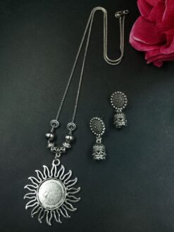 Sun Design German Silver Chain Pendant Necklace Set for Women Traditional Ethnic Jewelry