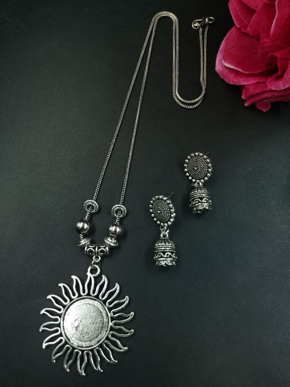 Sun Design German Silver Chain Pendant Necklace Set for Women Traditional Ethnic Jewelry 1 Sun Design German Silver Chain Pendant Necklace Set for Women Traditional Ethnic Jewelry