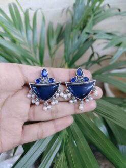 Silver Plated Elegant Earrings Featuring Unique Design with Stylish Stone and Pearl Work