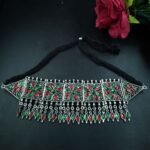 Flower Design Silver Plated Thread Necklace with Elegant Stone Work Ethnic Jewelry