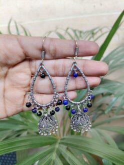 Silver Plated Hanging Jhumka Hook Earrings with Elegant Pearl Work