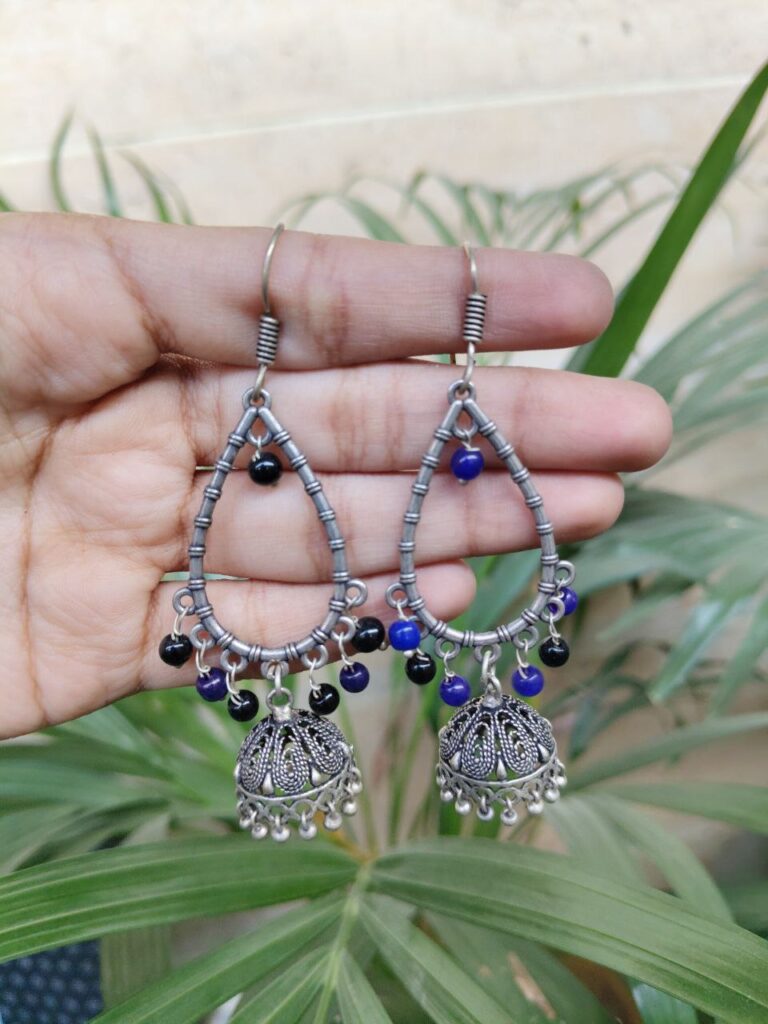 Silver Plated Hanging Jhumka Hook Earrings with Elegant Pearl Work