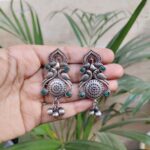 Silver Plated Peacock Earrings with Beautiful Stone Work for Women’s Ethnic Style