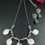Silver Plated Leaf Chain Pendant Necklace for Women with Stylish Ethnic Design