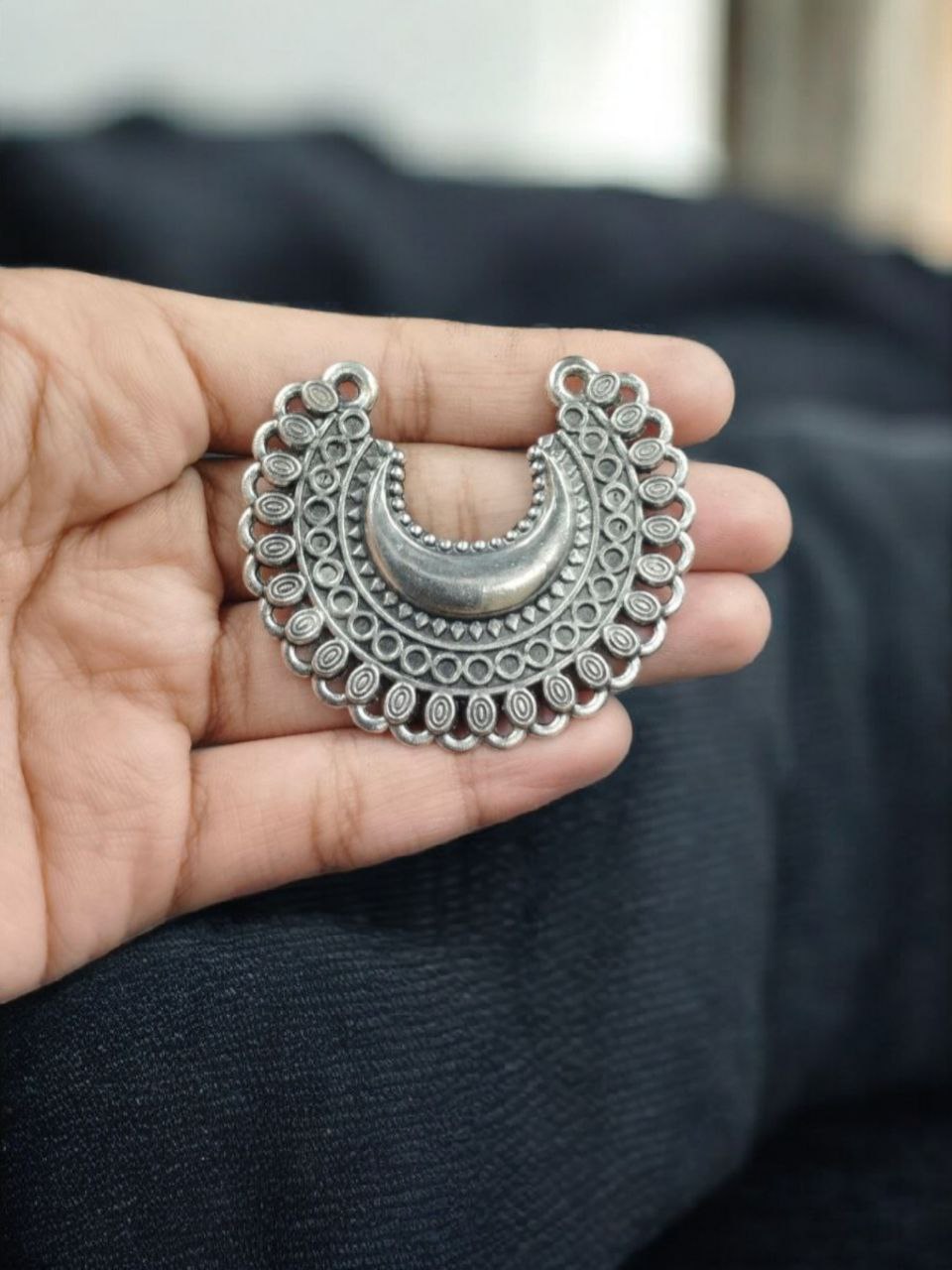 Tribal Half Moon Shape German Silver Statement Charm for Unique DIY Jewelry Creations 2 Tribal Half Moon Shape German Silver Statement Charm for Unique DIY Jewelry Creations - Image 2