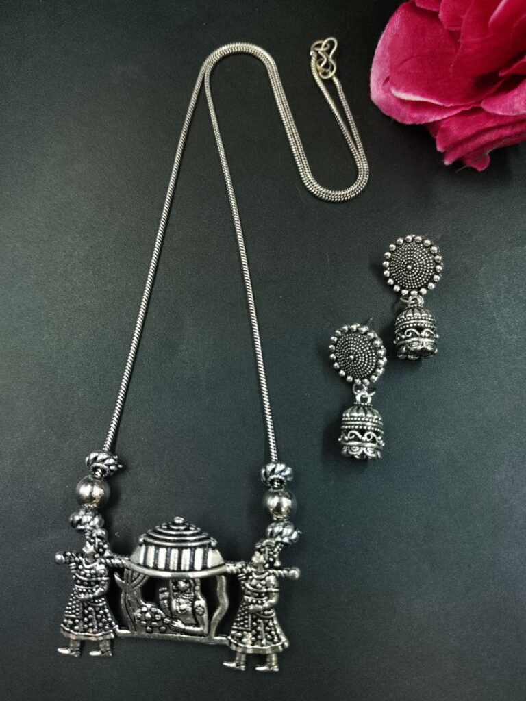 Barat Design German Silver Chain Pendant Necklace Set for Women Traditional Ethnic Jewelry