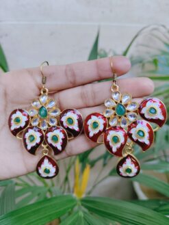 Traditional Meenakari Kundan Dangler Earrings with Elegant Stone Work Design