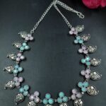 Unique Design Silver Plated Chain Necklace with Elegant Stone Work Ethnic Jewelry