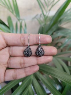 Boho Style Drop Shape Floral Art Hook Earrings with Artistic Design