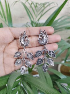 Oxidized German Silver Peacock Earrings for Women with Traditional Ethnic Design