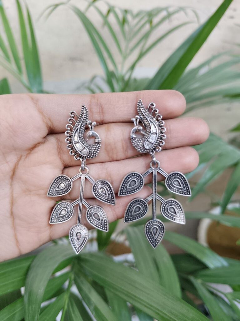 Oxidized German Silver Peacock Earrings for Women with Traditional Ethnic Design