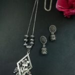 Flower Ghungroo German Silver Chain Pendant Necklace Set for Women Traditional Ethnic Jewelry