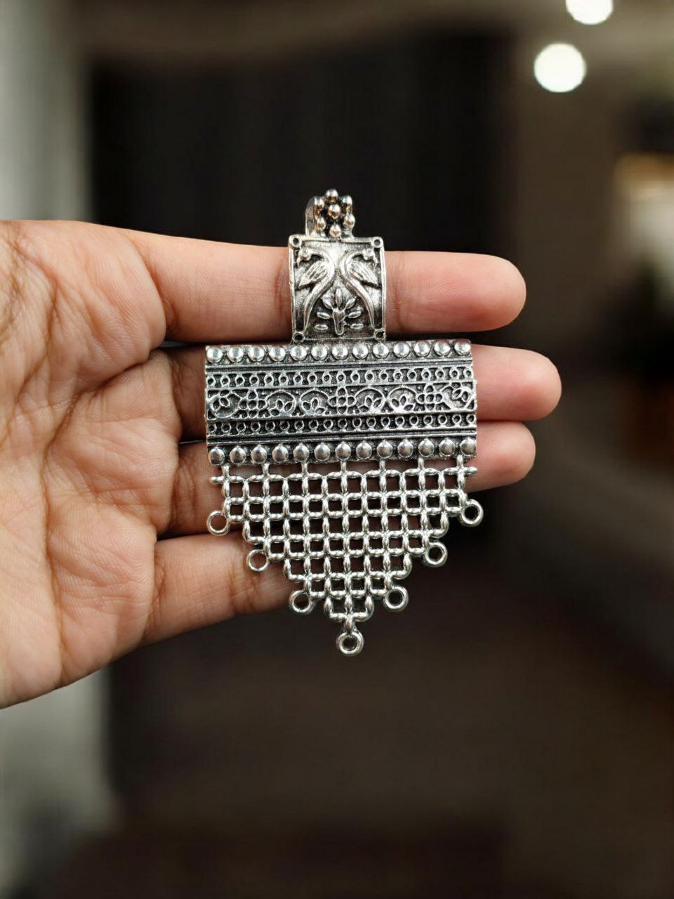 Traditional Indian Pendant Boho Style German Silver Charm for Creative DIY Jewelry Making 2 Traditional Indian Pendant Boho Style German Silver Charm for Creative DIY Jewelry Making - Image 2