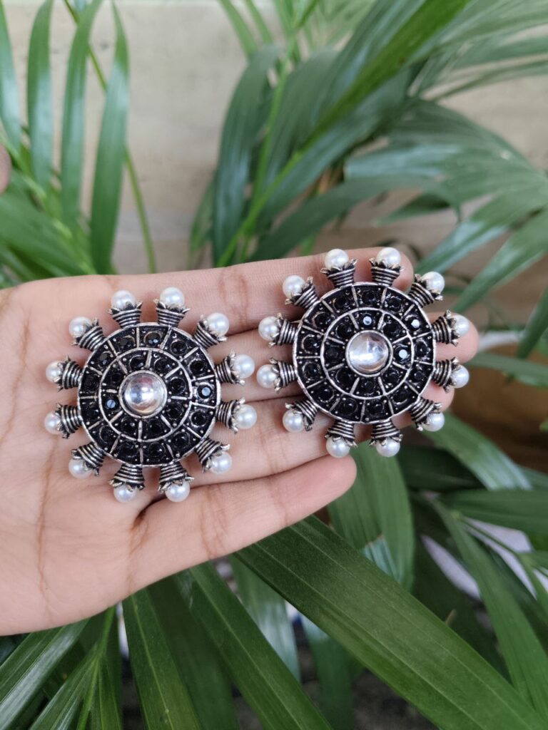 Elegant Silver Plated Round Stud Earrings with Beautiful Stone Detailing for Women