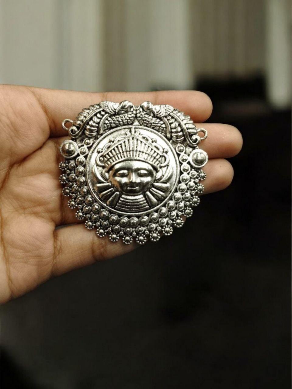 Maa Durga Traditional Art German Silver DIY Raw Material Pendant for Jewelry Making 2 Maa Durga Traditional Art German Silver DIY Raw Material Pendant for Jewelry Making - Image 2