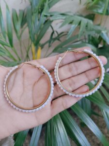 Gold Plated Round Shape Earrings with Elegant and Classic Pearl Work Design