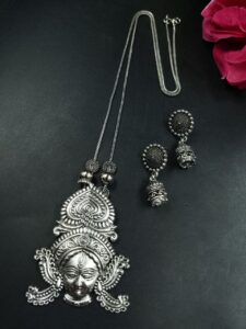 Silver Plated Religious Maa Durga Chain Pendant with Divine Traditional Design