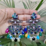 Traditional Peacock Design Silver Plated Earrings with Stone and Pearl Work Elegance