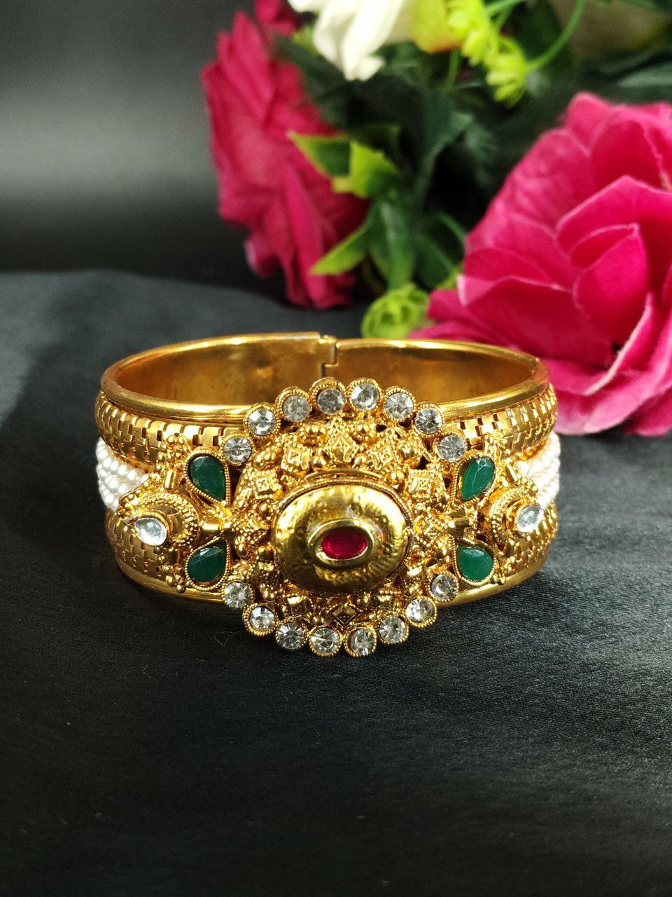 Gold Plated Openable Bangle with Elegant Stone Work Design 1 Gold Plated Openable Bangle with Elegant Stone Work Design
