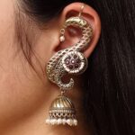 Beautiful Two-Tone Jhumki Earcuff | Stone & Pearl Detailing Traditional Ethnic Jewelry For Girls