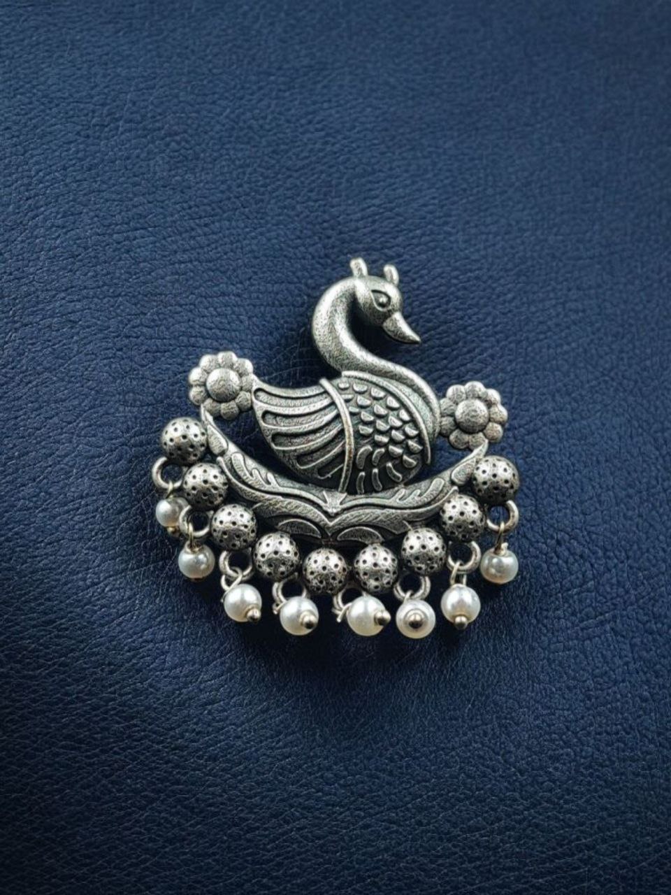 Adjustable Pearl Work Bird Ring | Oxidized Silver Replica Designer Best Jewelry for Women 1 Oxidized silver replica adjustable bird ring with pearl work