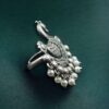 Adjustable Pearl Work Bird Ring | Oxidized Silver Replica Designer Best Jewelry for Women 3 Oxidized silver replica adjustable ring with pearl and bird design.