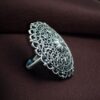 Oxidized silver replica floral art ring for daily wear.