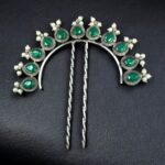 Bulk 314 Silver Replica Pearl & Stone Juda Pin | Elegant Oxidized Best Hair Accessory for Women - "Green"