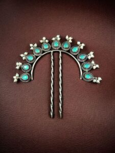 Silver Replica Pearl & Stone Juda Pin | Elegant Oxidized Best Hair Accessory for Women - color: "Mint"