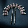 Silver Replica Pearl & Stone Juda Pin | Elegant Oxidized Best Hair Accessory for Women 7 Oxidized silver replica juda pin with pearl and stone detailing.