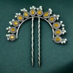 Bulk 306 Traditional Oxidized Juda Pin | Pearl & Stone Best Silver Replica Hair Accessory Jewelry - "Yellow"