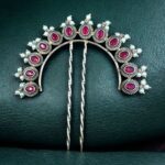 Bulk 302 Traditional Oxidized Juda Pin | Pearl & Stone Best Silver Replica Hair Accessory Jewelry - "Red"
