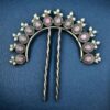 Traditional oxidized silver replica juda pin with pearl and stone detailing.