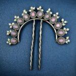 Bulk 298 Traditional Oxidized Juda Pin | Pearl & Stone Best Silver Replica Hair Accessory Jewelry - "Baby Pink"