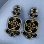 Bulk 262 Designer Two-Tone Oxidized Earrings | Monalisa Stone Dangler Silver Replica Best Trendy Jewelry - "Black"