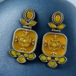 Bulk 266 Designer Two-Tone Oxidized Earrings | Monalisa Stone Dangler Silver Replica Best Trendy Jewelry - "Yellow"
