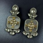 Bulk 274 Designer Two-Tone Oxidized Earrings | Monalisa Stone Dangler Silver Replica Best Trendy Jewelry - "Grey"