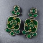 Bulk 276 Designer Two-Tone Oxidized Earrings | Monalisa Stone Dangler Silver Replica Best Trendy Jewelry - "Green"