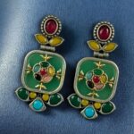 Bulk 278 Designer Two-Tone Oxidized Earrings | Monalisa Stone Dangler Silver Replica Best Trendy Jewelry - "Multi-Mint"