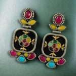 Bulk 284 Designer Two-Tone Oxidized Earrings | Monalisa Stone Dangler Silver Replica Best Trendy Jewelry - "Multi-Black"