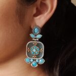 Designer Two-Tone Oxidized Earrings | Monalisa Stone Dangler Silver Replica Best Trendy Jewelry