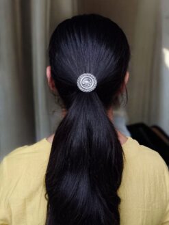 silver replica Oxidized hair pin with intricate traditional detailing.