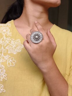 Oxidized silver replica adjustable unique design ring