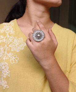 Oxidized Unique Design Ring | Silver Replica Adjustable Statement Jewelry