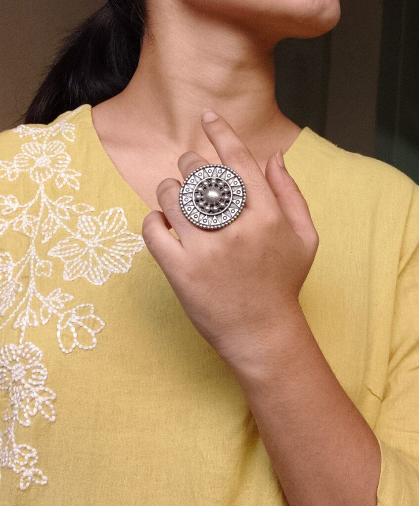 Oxidized Unique Design Ring | Silver Replica Adjustable Statement Jewelry