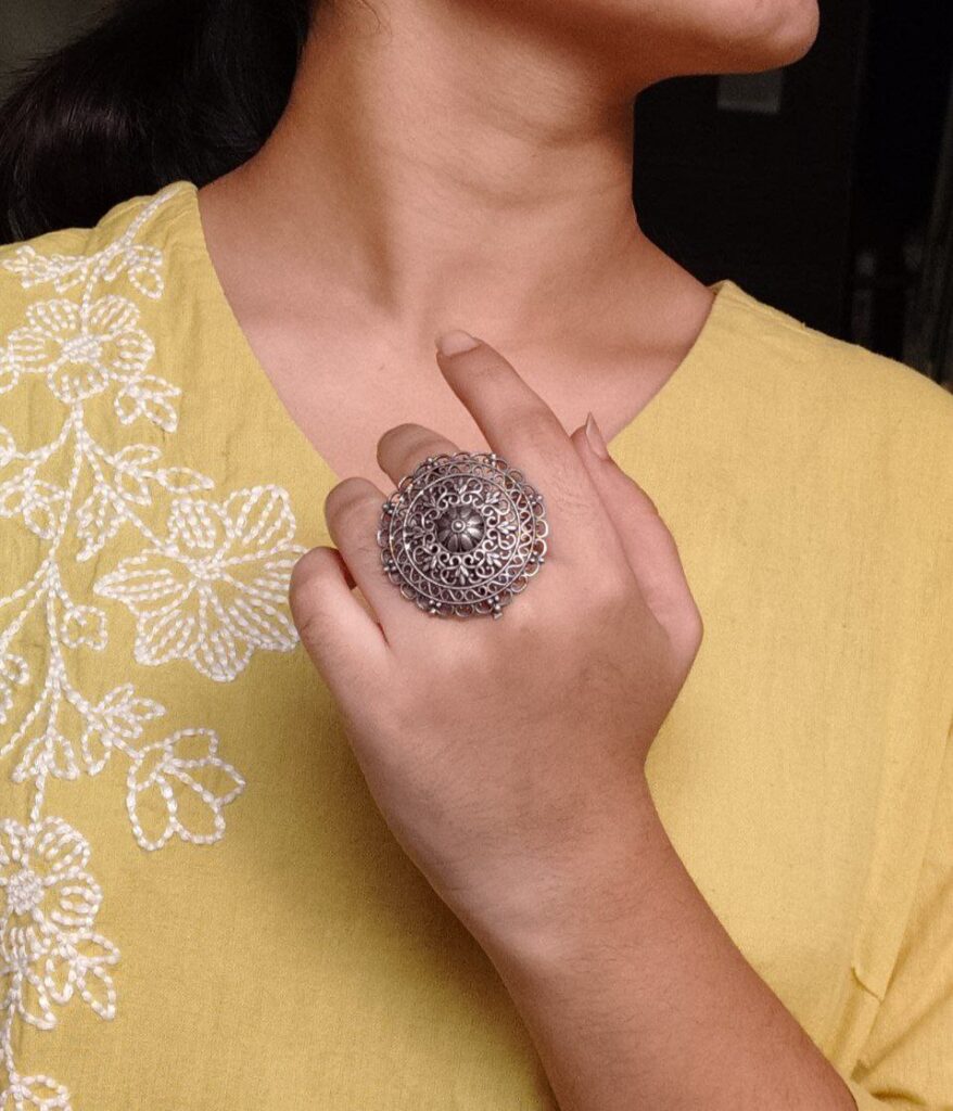 Beautiful Silver Replica Floral Art Ring | Oxidized Daily Wear Jewelry