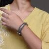 Openable oxidized silver replica floral art kada bangle for women.