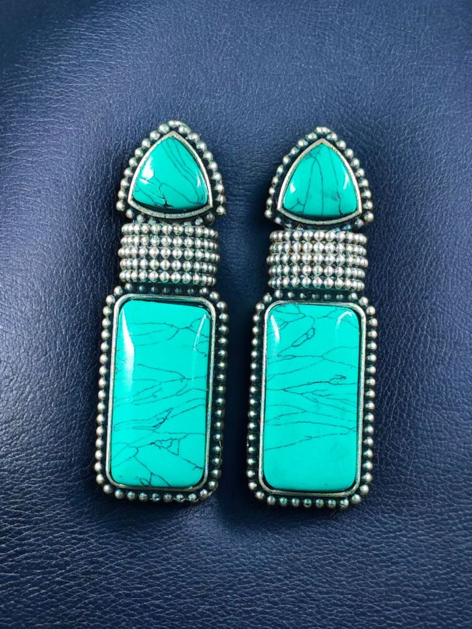 Beautiful Ethnic Stud Earrings | Monalisa Stone Silver Replica Fashionable Jewelry 9 Ethnic silver replica stud earrings with Monalisa stone.